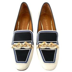 TORY BURCH Jessa 55mm Bicolor Horsebit Loafer Pumps in Ivory, Black, Blue Size 9